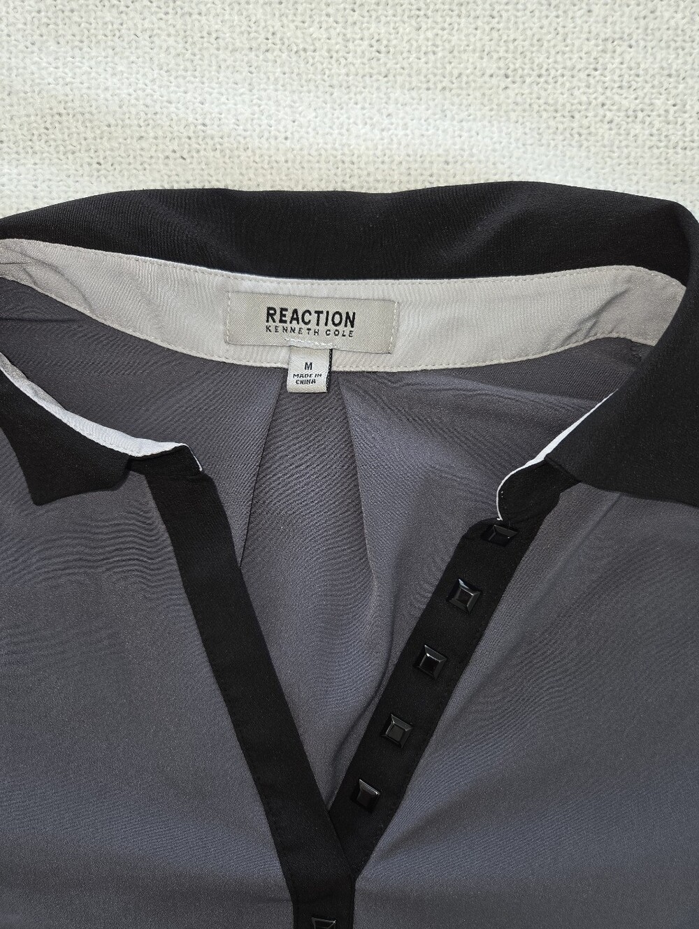 Kenneth Cole Gray Tunic with Black Contrast Collar - Picture 2 of 3